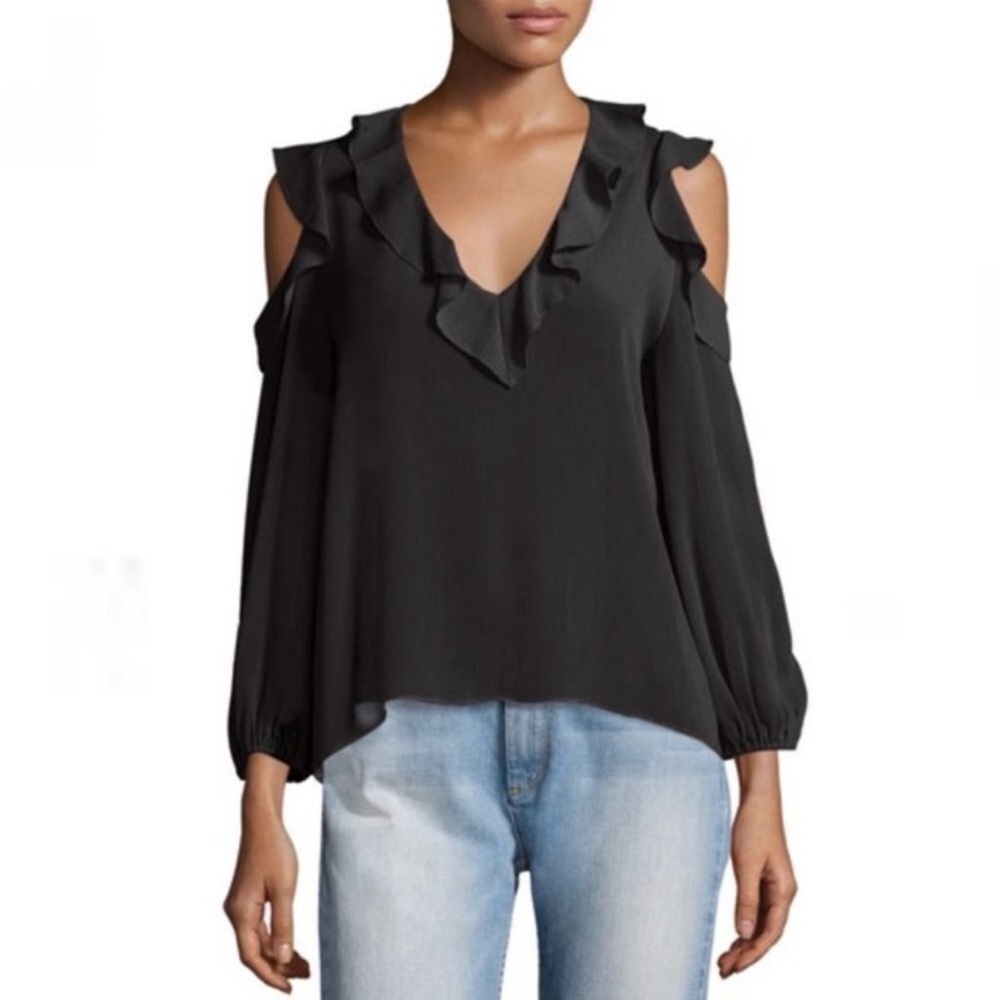 Alice + Olivia Gia Ruffle Cold Shoulder Blouse